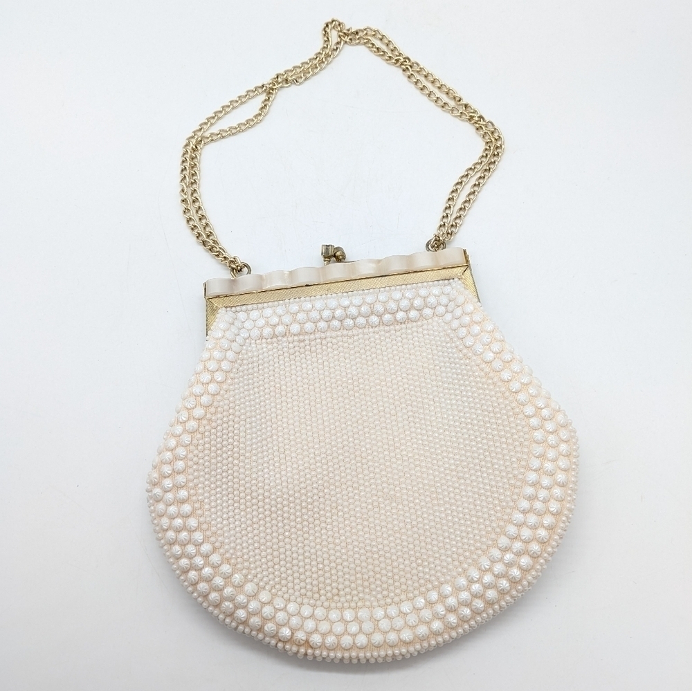Vintage Cream Gold Small Adjustable Strap Clutch Purse